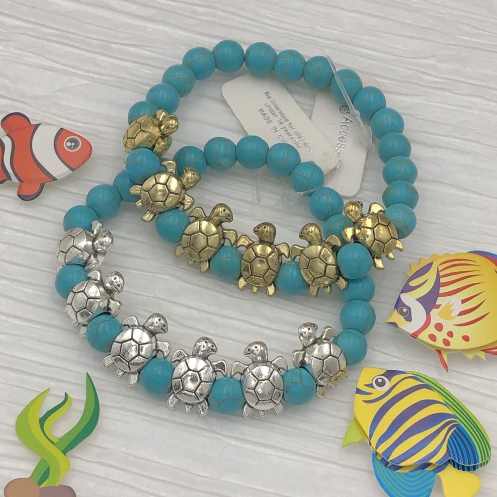🍀 Sea Turtle Turquoise Stretch Bracelet